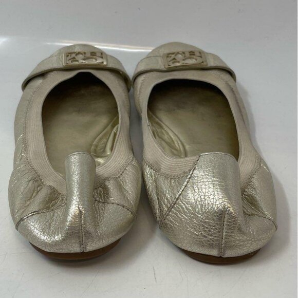 COACH Dora Cuba Gold Crackled Metallic Leather Ballerina Flats Size 9.5 - Picture 8 of 11